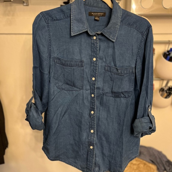 Jean like, button up top. Really cute with roll up sleeves. - Picture 3 of 3